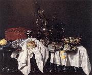 HEDA, Willem Claesz. Still-Life with Pie, Silver Ewer and Crab sg Spain oil painting artist
